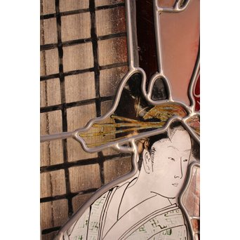 絵付けと腐食硝子の芸者ステンドガラス　GD767 