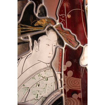 絵付けと腐食硝子の芸者ステンドガラス　GD767 