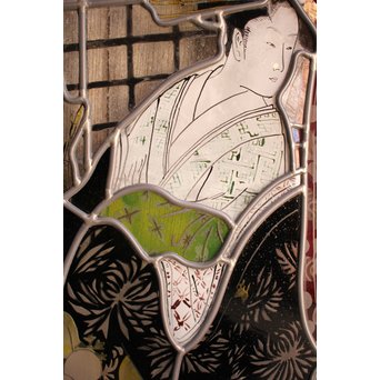 絵付けと腐食硝子の芸者ステンドガラス　GD767 