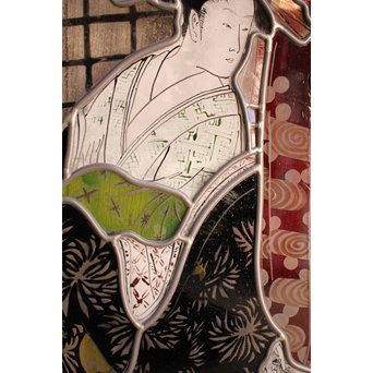 絵付けと腐食硝子の芸者ステンドガラス　GD767 