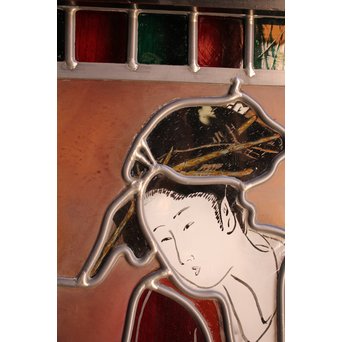 絵付けと腐食硝子の芸者ステンドガラス　GD767 