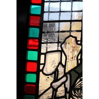 絵付けと腐食硝子の芸者ステンドガラス　GD767 