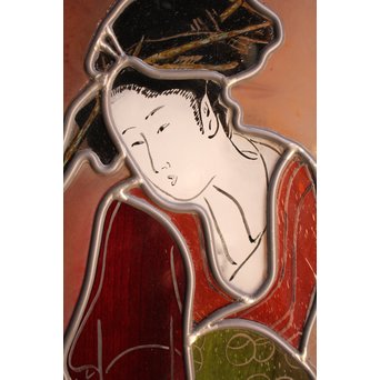 絵付けと腐食硝子の芸者ステンドガラス　GD767 