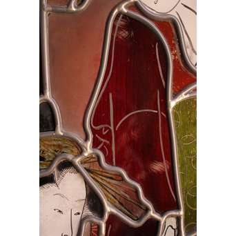 絵付けと腐食硝子の芸者ステンドガラス　GD767 