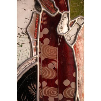 絵付けと腐食硝子の芸者ステンドガラス　GD767 