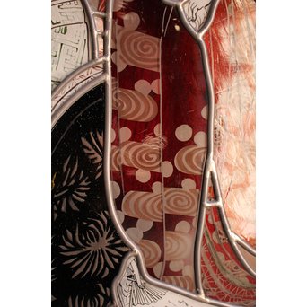 絵付けと腐食硝子の芸者ステンドガラス　GD767 