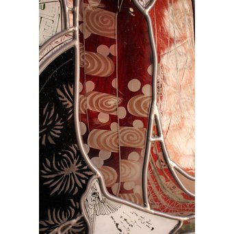 絵付けと腐食硝子の芸者ステンドガラス　GD767 