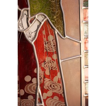 絵付けと腐食硝子の芸者ステンドガラス　GD767 