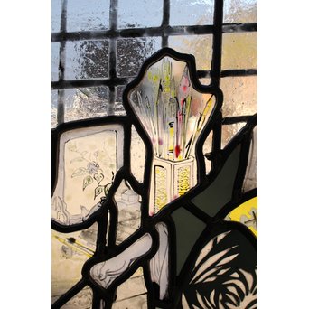 絵付けと腐食硝子の芸者ステンドガラス　GD767 