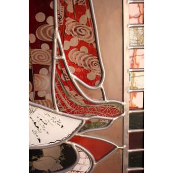 絵付けと腐食硝子の芸者ステンドガラス　GD767 