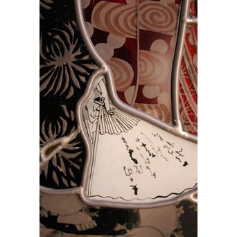 絵付けと腐食硝子の芸者ステンドガラス　GD767 