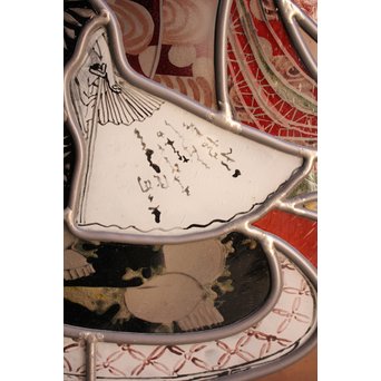 絵付けと腐食硝子の芸者ステンドガラス　GD767 