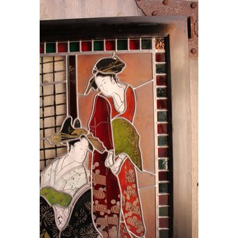 絵付けと腐食硝子の芸者ステンドガラス　GD767 