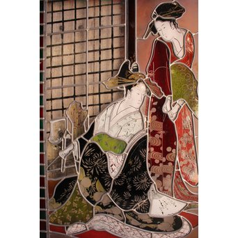 絵付けと腐食硝子の芸者ステンドガラス　GD767 