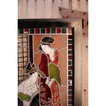絵付けと腐食硝子の芸者ステンドガラス　GD767 