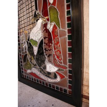 絵付けと腐食硝子の芸者ステンドガラス　GD767 