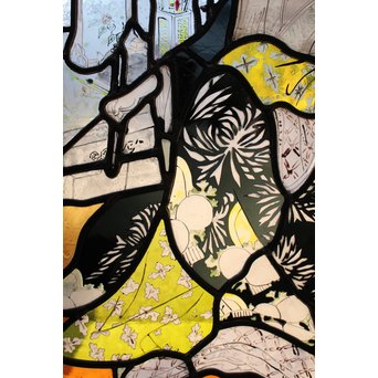 絵付けと腐食硝子の芸者ステンドガラス　GD767 