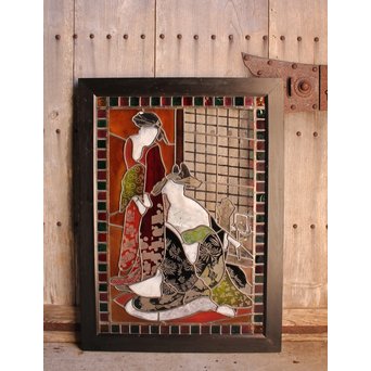 絵付けと腐食硝子の芸者ステンドガラス　GD767 