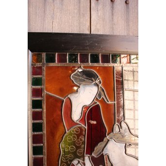 絵付けと腐食硝子の芸者ステンドガラス　GD767 