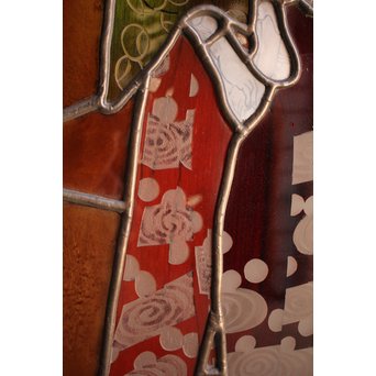 絵付けと腐食硝子の芸者ステンドガラス　GD767 