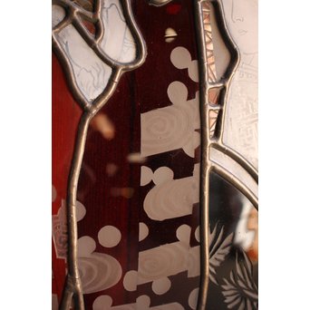 絵付けと腐食硝子の芸者ステンドガラス　GD767 