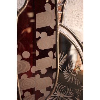 絵付けと腐食硝子の芸者ステンドガラス　GD767 