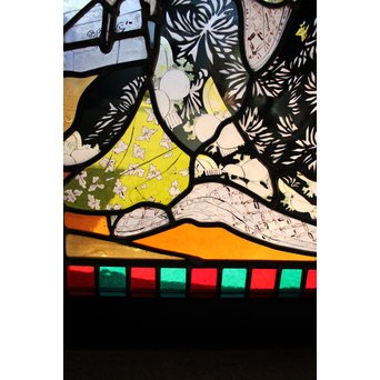 絵付けと腐食硝子の芸者ステンドガラス　GD767 