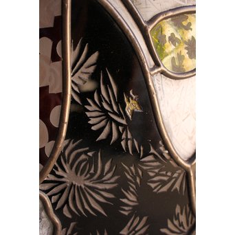 絵付けと腐食硝子の芸者ステンドガラス　GD767 