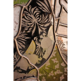 絵付けと腐食硝子の芸者ステンドガラス　GD767 