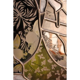 絵付けと腐食硝子の芸者ステンドガラス　GD767 