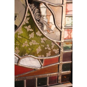 絵付けと腐食硝子の芸者ステンドガラス　GD767 