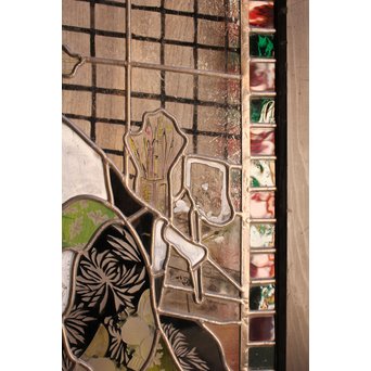 絵付けと腐食硝子の芸者ステンドガラス　GD767 