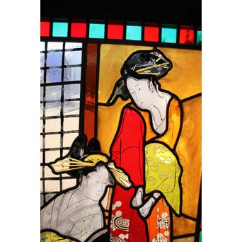 絵付けと腐食硝子の芸者ステンドガラス　GD767 