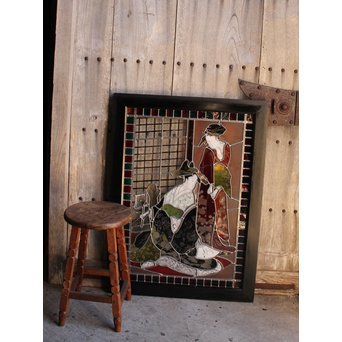 絵付けと腐食硝子の芸者ステンドガラス　GD767 