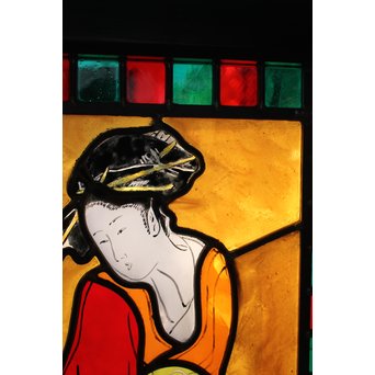 絵付けと腐食硝子の芸者ステンドガラス　GD767 