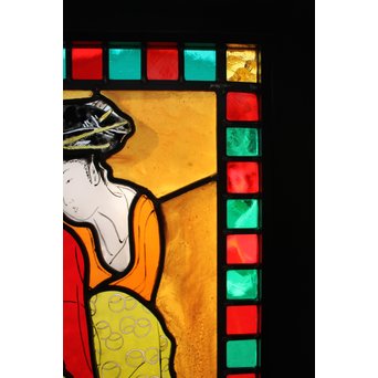 絵付けと腐食硝子の芸者ステンドガラス　GD767 