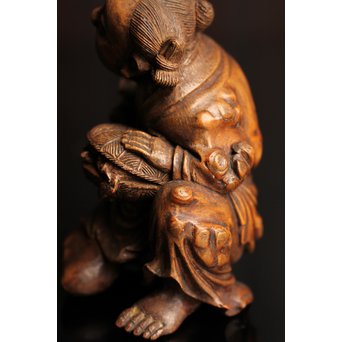 竹彫 和合千人 擺件/置物　S2031 