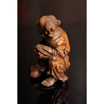 竹彫 和合千人 擺件/置物　S2031 