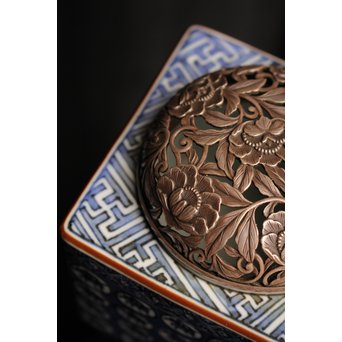 三浦竹泉銘祥瑞手銀火屋四方香炉　K104 