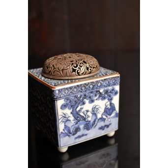 三浦竹泉銘祥瑞手銀火屋四方香炉　K104 