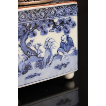 三浦竹泉銘祥瑞手銀火屋四方香炉　K104 