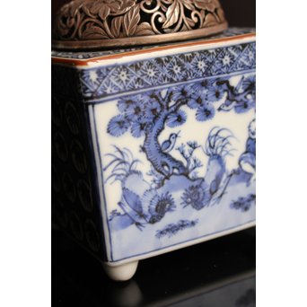 三浦竹泉銘祥瑞手銀火屋四方香炉　K104 