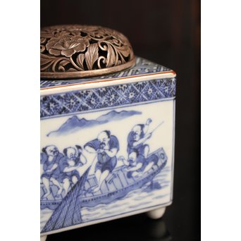 三浦竹泉銘祥瑞手銀火屋四方香炉　K104 