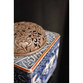 三浦竹泉銘祥瑞手銀火屋四方香炉　K104 