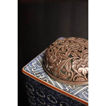 三浦竹泉銘祥瑞手銀火屋四方香炉　K104 