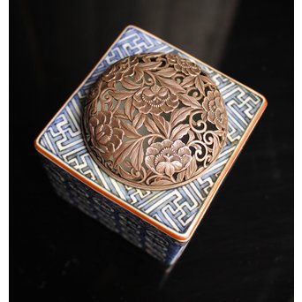 三浦竹泉銘祥瑞手銀火屋四方香炉　K104 