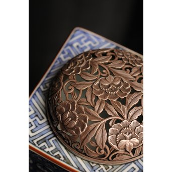 三浦竹泉銘祥瑞手銀火屋四方香炉　K104 