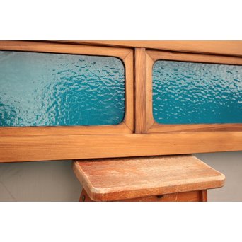 青い石目色ガラスの欄間/明り取り　R1533 