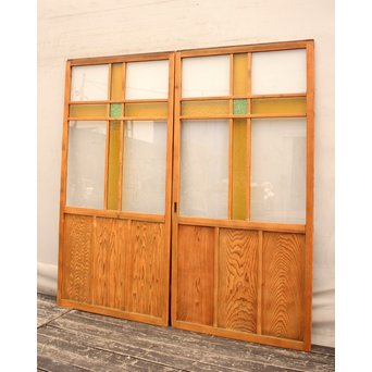 黄色と緑の色ガラス戸　2枚1組　GD812 