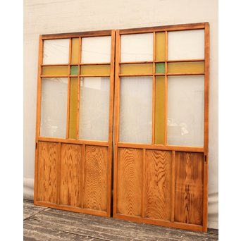 黄色と緑の色ガラス戸　2枚1組　GD812